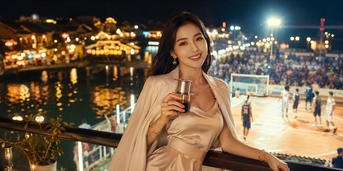 Người dùng Việt Nam theo dõi cá cược bóng rổ bên tách cà phê tại Hội An